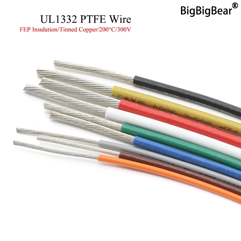 Wire 22 Gauge Copper - 1M/5M UL1332 PTFE Tel 30/28/26/24/22/20/18/16/14/13/12/10 AWG
