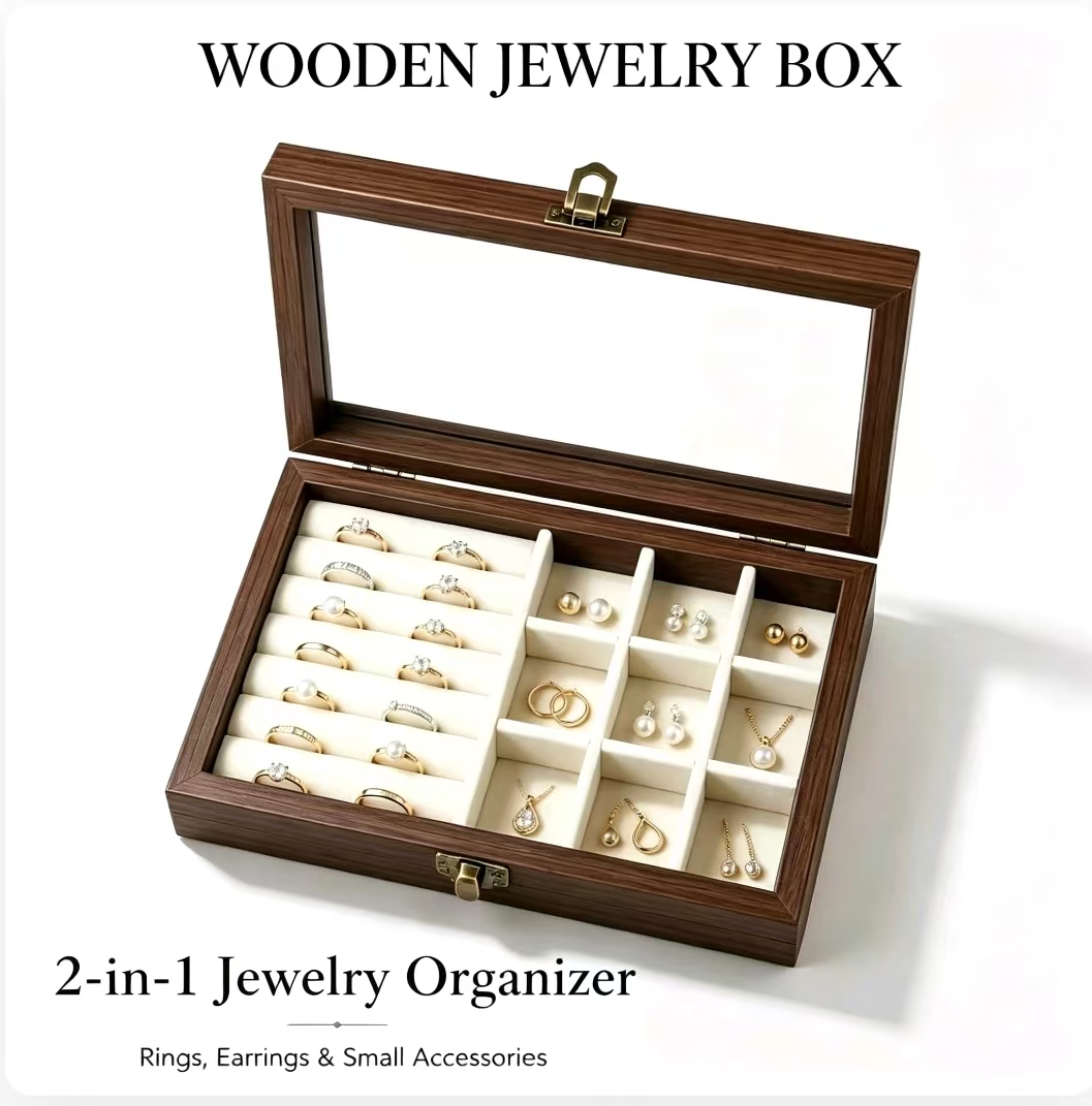 Jewelry Making Organizer Box - Yatak Odası Masaüstü Ceviz Desenli Kadife