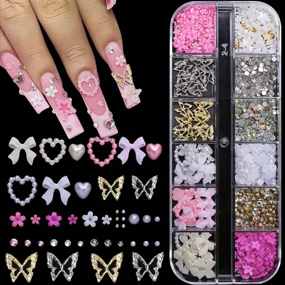 12 ızgara Pembe Beyaz Yay Nail - Crystal Bead Mix incelemesi ve fiyatı