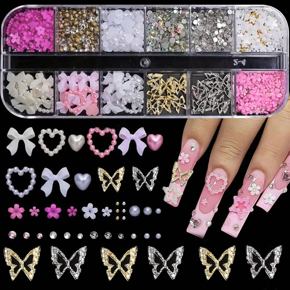 12 ızgara Pembe Beyaz Yay Nail - Crystal Bead Mix incelemesi ve fiyatı