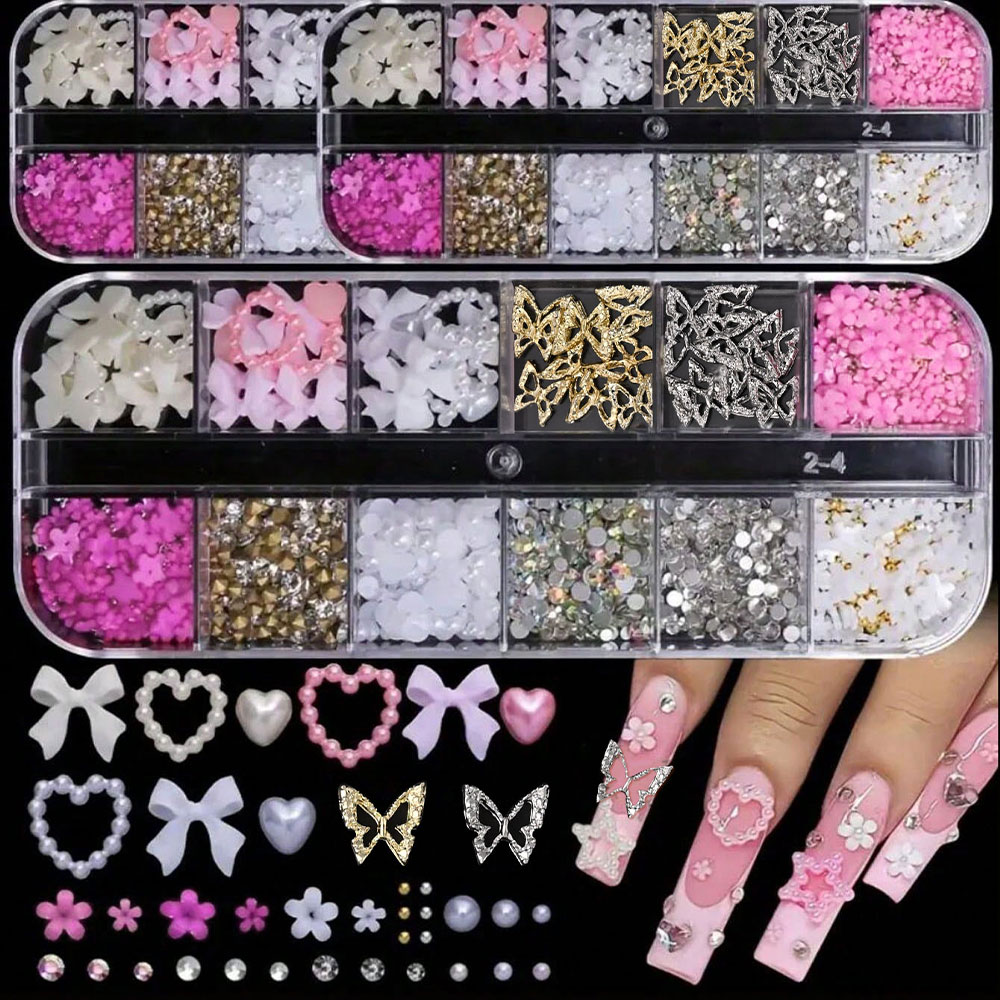 12 ızgara Pembe Beyaz Yay Nail - Crystal Bead Mix incelemesi ve fiyatı